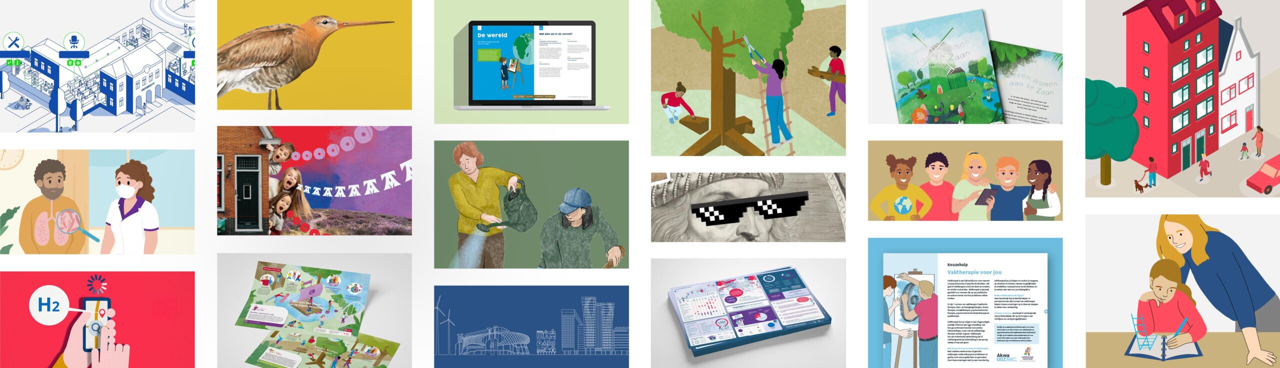 Headerafbeelding met een selectie van werk van Illustration Ink